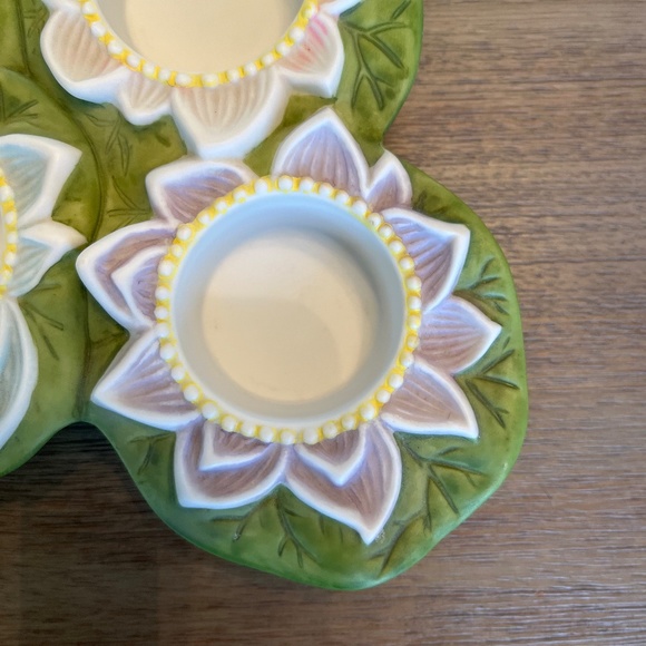 Partylite Pond Lily Pad Frog Lotus Flower Tealights Candle Holder - Picture 9 of 10